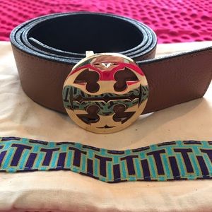 Tory Burch 1” Reversible Belt Size S/M - tan/black